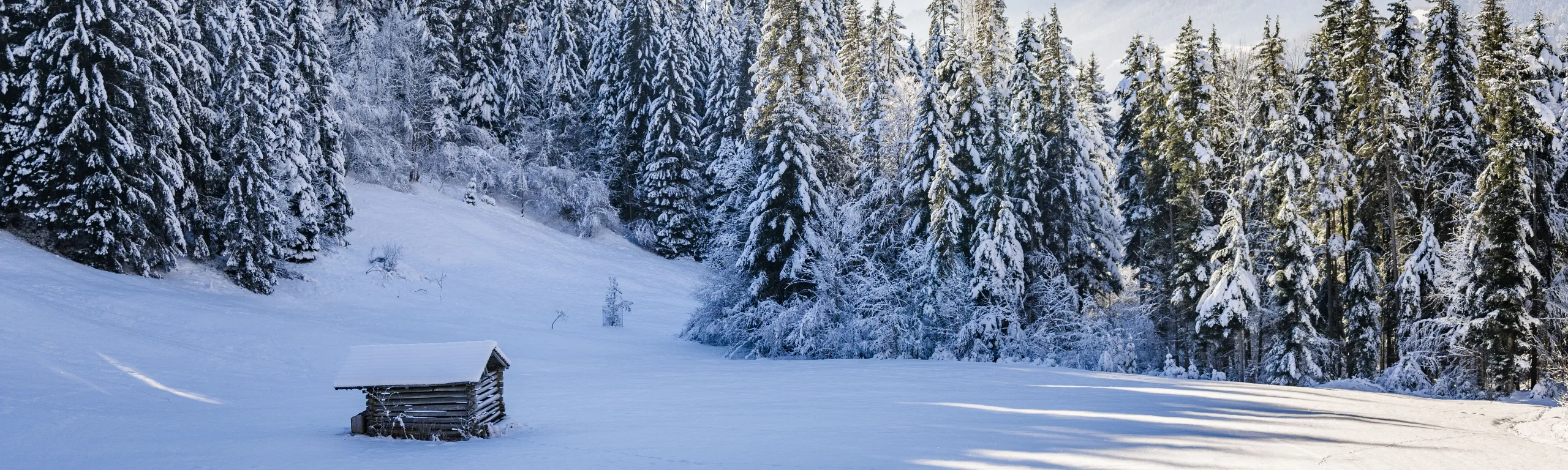 Schneebedeckte Landschaft mit einer kleinen Hütte im Wilder Kaiser Gebiet